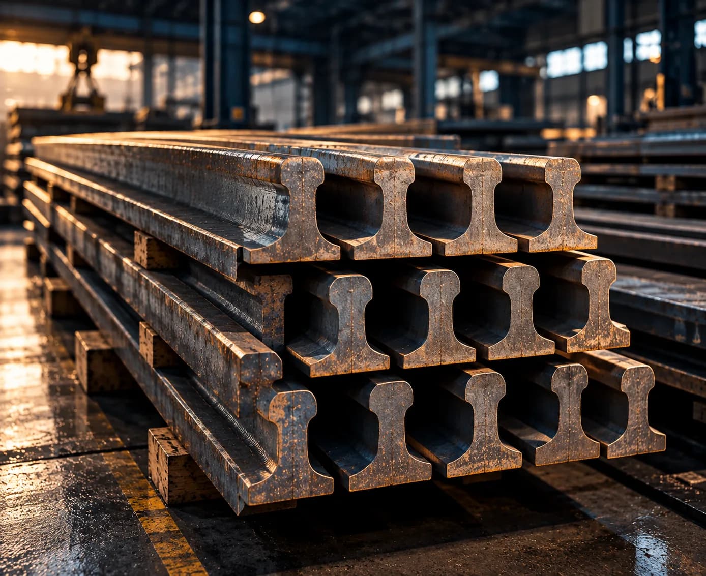 Bundle of HP bulb flat steel profiles seen from the cut ends