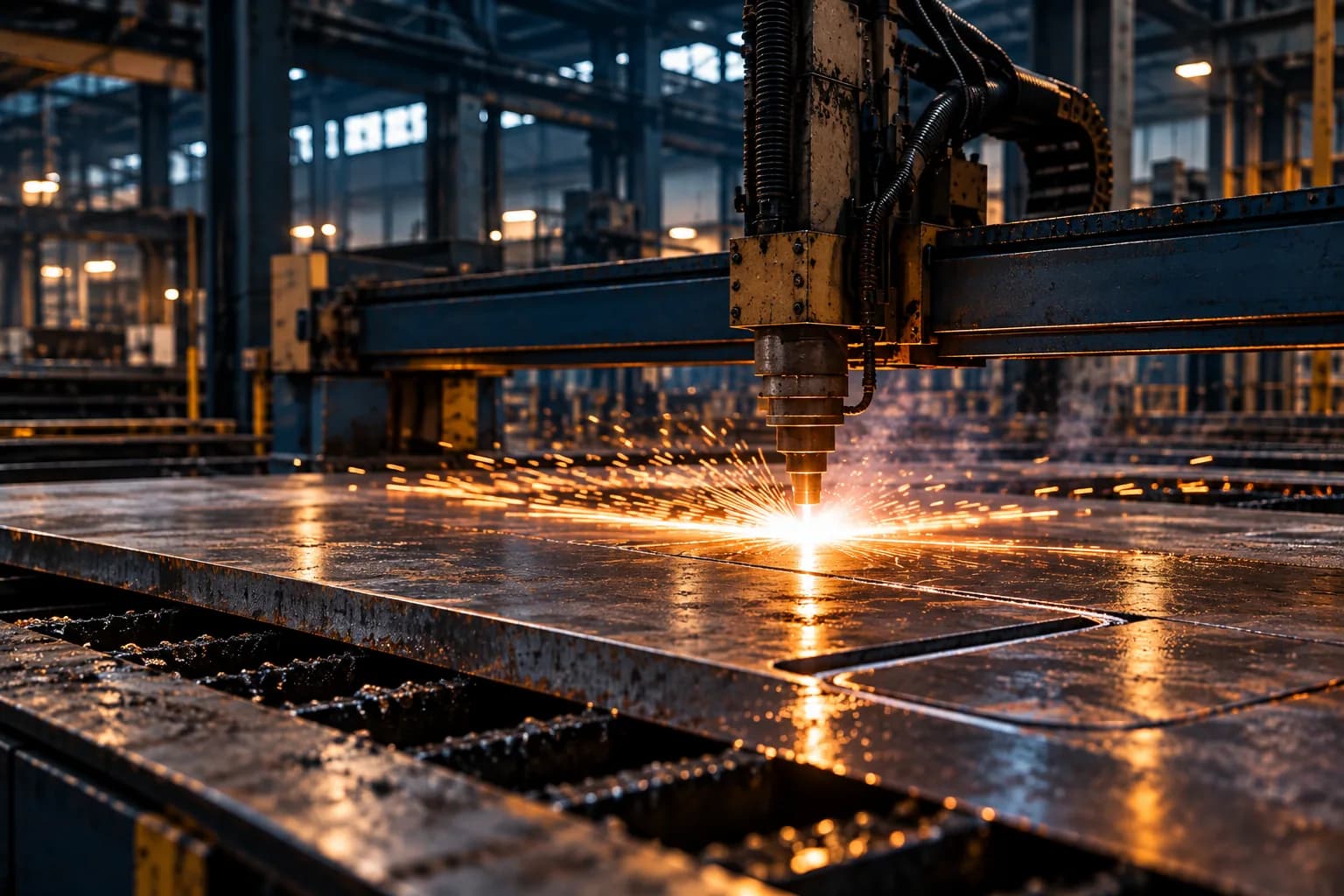 CNC plasma machine cutting thick steel plate